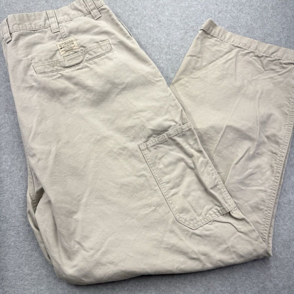 Columbia Cotton Canvas Cargo Pants Mens 40 Beige Straight Leg Regular Fit Hiking